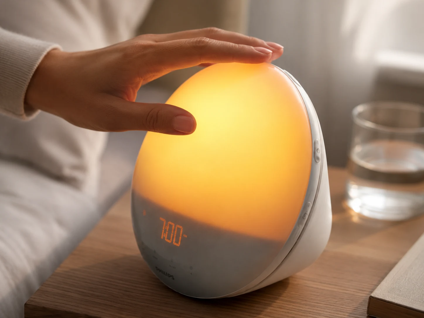 Hand tapping the Philips SmartSleep HF3520/60 wake-up light to snooze Hand tapping the Philips SmartSleep HF3520/60 wake-up light to snooze